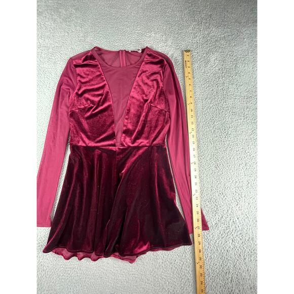 Lush Romper Womens Large Red Velvet Short Long Sleeve Mesh Deep V Fitted - Picture 3 of 8